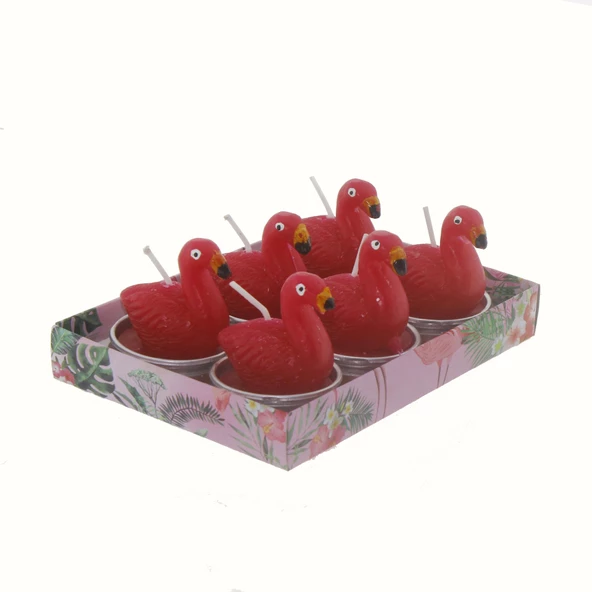 6 Adet 4cm Flamingo Tealight Mum - Resim 3
