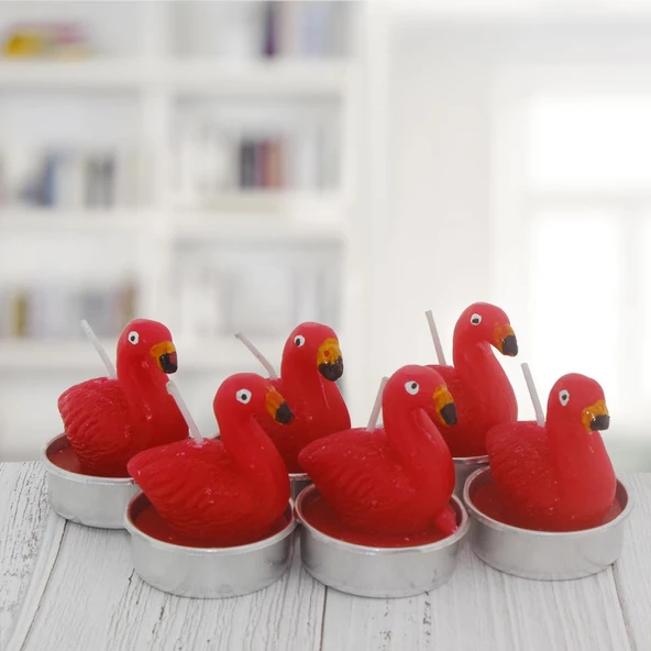 6 Adet 4cm Flamingo Tealight Mum - Resim 4