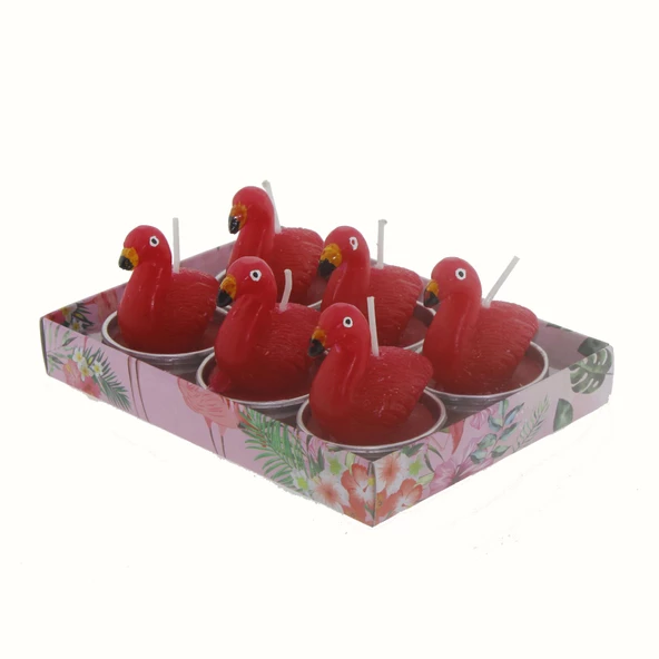 6 Adet 4cm Flamingo Tealight Mum - Resim 5