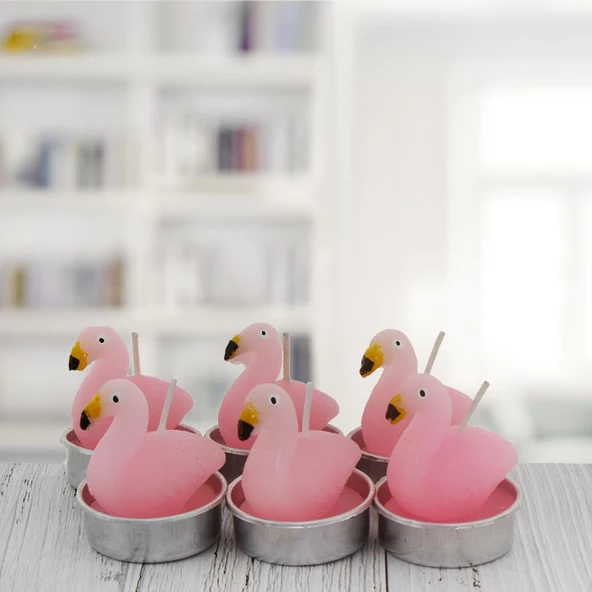 6 Adet 4cm Flamingo Tealight Mum - Resim 2