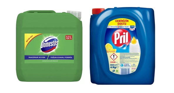 Pril Sıvı Bulaşık Deterjanı 4 KG + Domestos Çam Ferahlığı Çamaşır Suyu 3.2 L (2'li set) ürün görseli 1
