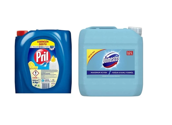 Pril Sıvı Bulaşık Deterjanı 4 KG + Domestos Okyanus Ferahlığı Çamaşır Suyu 3.2 L (2'li set) ürün görseli 1