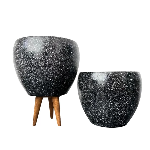 Bitki Tasarımı Siyah Granit Toprak Saksı Saksılık Salon Çiçeklik İkili Set Ayaksız - 3 Ayaklı- 15 CM ürün görseli 1