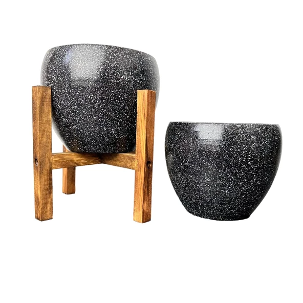 Bitki Tasarımı Siyah Granit Toprak Saksı Saksılık Salon Çiçeklik İkili Set Ayaksız - 4 Ayaklı- 15 CM ürün görseli 1