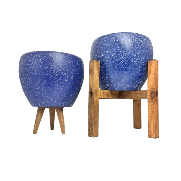 Bitki Tasarımı Lacivert Granit Toprak Saksı Saksılık Salon Çiçeklik İkili Set 3 Ayaklı- 4 Ayaklı- 15 CM ürün görseli 1