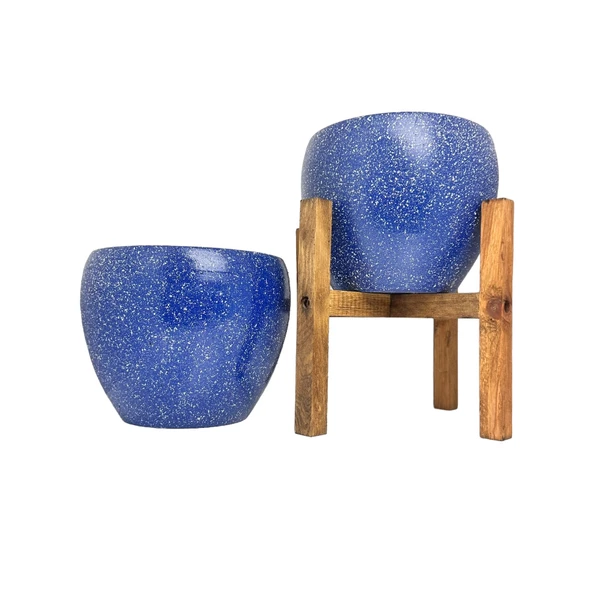 Bitki Tasarımı Lacivert Granit Toprak Saksı Saksılık Salon Çiçeklik İkili Set Ayaksız - 4 Ayaklı- 15 CM ürün görseli 1
