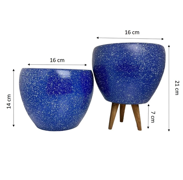 Bitki Tasarımı Lacivert Granit Toprak Saksı Saksılık Salon Çiçeklik İkili Set Ayaksız - 3 Ayaklı- 15 CM ürün görseli 1