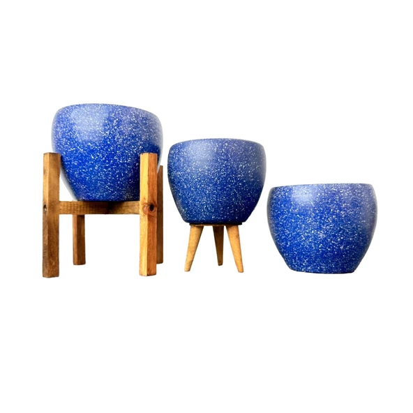 Bitki Tasarımı Lacivert Granit Toprak Saksı Saksılık Salon Çiçeklik Üçlü Set - 15 CM ürün görseli 1
