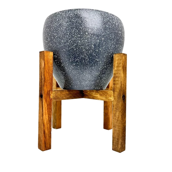 Bitki Tasarımı Gri Granit Toprak Saksı Saksılık Salon Çiçeklik 4 Ayaklı - 15 CM ürün görseli 1