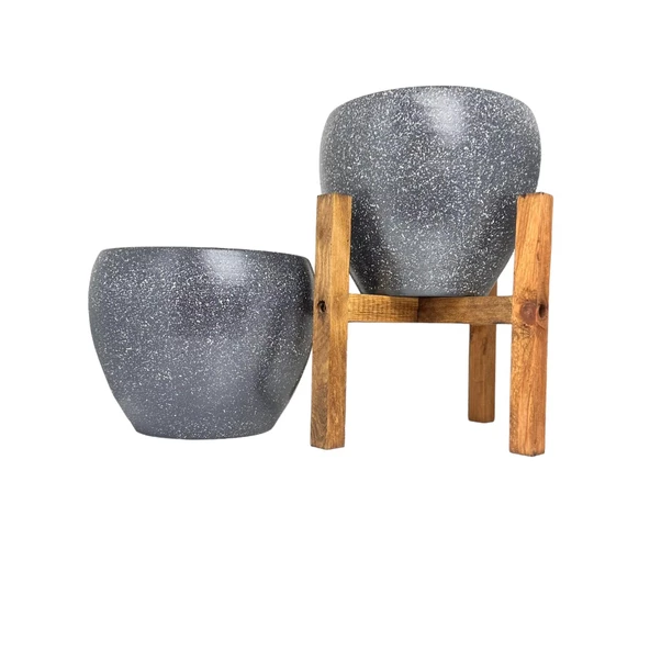 Bitki Tasarımı Gri Granit Toprak Saksı Saksılık Salon Çiçeklik İkili Set Ayaksız - 4 Ayaklı- 15 CM ürün görseli 1