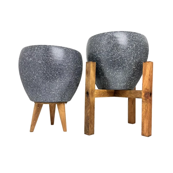 Bitki Tasarımı Gri Granit Toprak Saksı Saksılık Salon Çiçeklik İkili Set 3 Ayaklı- 4 Ayaklı- 15 CM ürün görseli 1