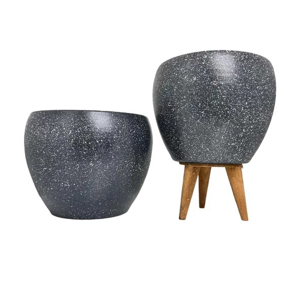 Bitki Tasarımı Gri Granit Toprak Saksı Saksılık Salon Çiçeklik İkili Set Ayaksız - 3 Ayaklı- 15 CM ürün görseli 1