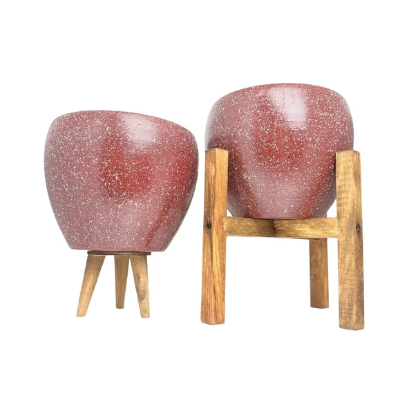 Bitki Tasarımı Bordo Granit Toprak Saksı Saksılık Salon Çiçeklik İkili Set 3 Ayaklı- 4 Ayaklı- 15 CM ürün görseli 1