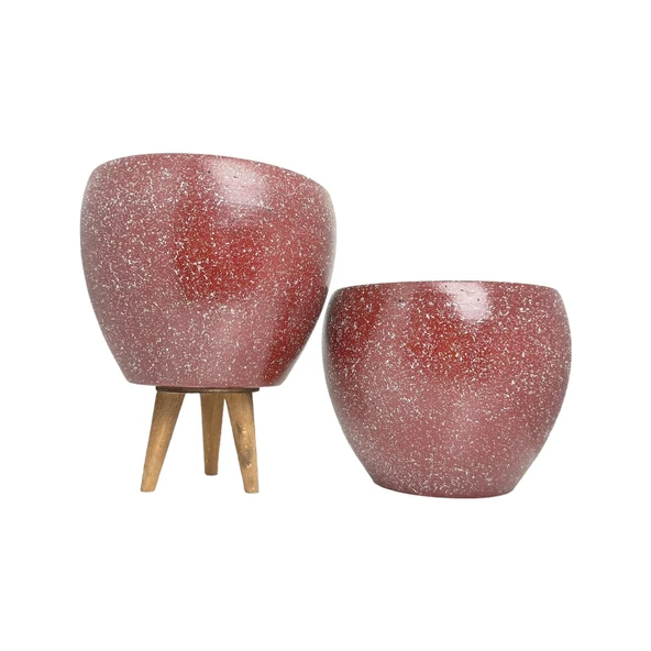 Bitki Tasarımı Bordo Granit Toprak Saksı Saksılık Salon Çiçeklik İkili Set Ayaksız - 3 Ayaklı- 15 CM ürün görseli 1