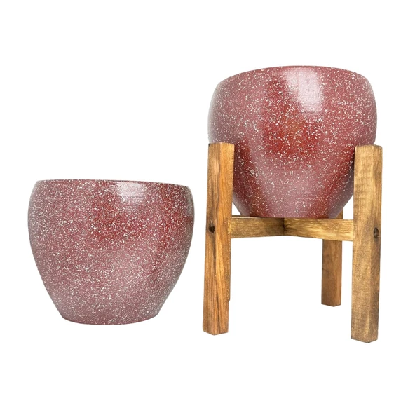 Bitki Tasarımı Bordo Granit Toprak Saksı Saksılık Salon Çiçeklik İkili Set Ayaksız - 4 Ayaklı- 15 CM ürün görseli 1