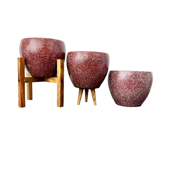 Bitki Tasarımı Bordo Granit Toprak Saksı Saksılık Salon Çiçeklik Üçlü Set - 15 CM ürün görseli 1