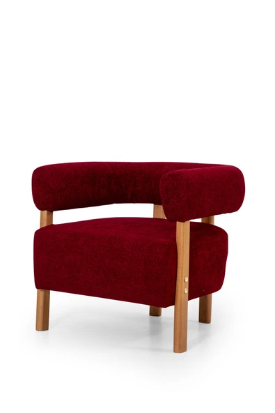 MELLMOD Sweet mod Ahşap Ayaklı Bukle Berjer Bordo - Resim 5