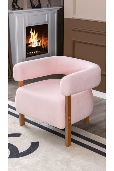 MELLMOD Sweet Mod Ahşap Ayaklı Teddy Berjer Açık Pembe M03 ürün görseli 1
