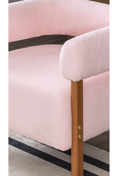 MELLMOD Sweet Mod Ahşap Ayaklı Teddy Berjer Açık Pembe M03 - Resim 2