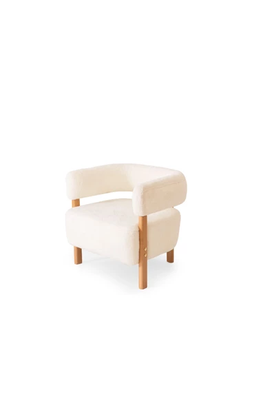 MELLMOD Sweet Mod Ahşap Ayaklı Teddy Berjer Krem - Resim 5