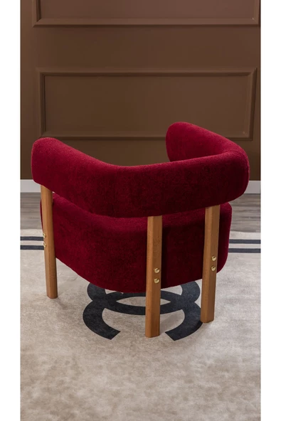 MELLMOD Sweet mod Ahşap Ayaklı Bukle Berjer Bordo - Resim 3