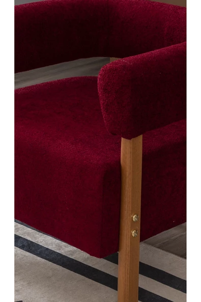 MELLMOD Sweet mod Ahşap Ayaklı Bukle Berjer Bordo - Resim 2