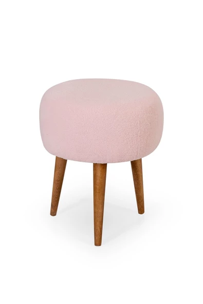 MELLMOD Lovely Mod Ahşap Ayak Teddy Puf Pembe - Resim 2