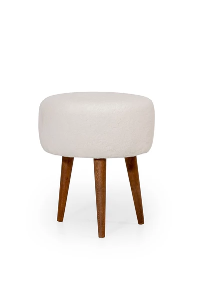 MELLMOD lovely mod Ahşap Ayak teddy puf kırık beyaz ürün görseli 1
