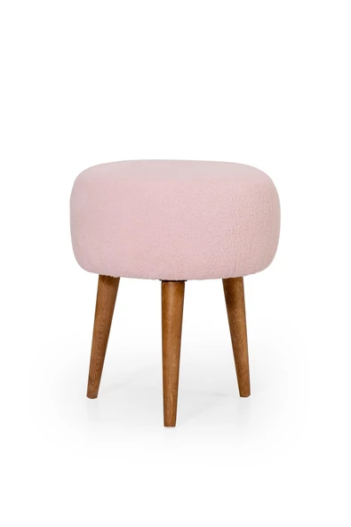 MELLMOD Lovely Mod Ahşap Ayak Teddy Puf Pembe ürün görseli 1
