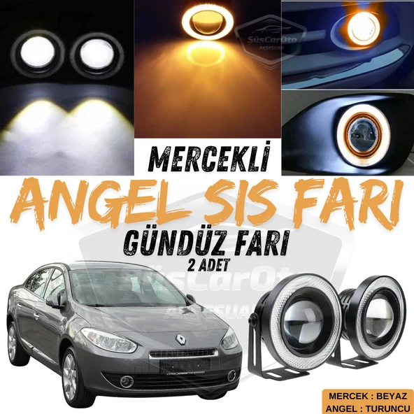 Renault Fluence 2009-2016 Uyumlu Üniversal Mercekli Angel Sis Farı Metal Su Geçirmez 76 mm Turuncu Halkalı Gündüz Farı Angel Eyes 2 Adet ürün görseli 1