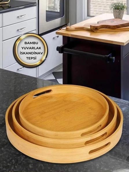 Kapris Home 3'lü Bambu Tepsi Kap-116 - Resim 2