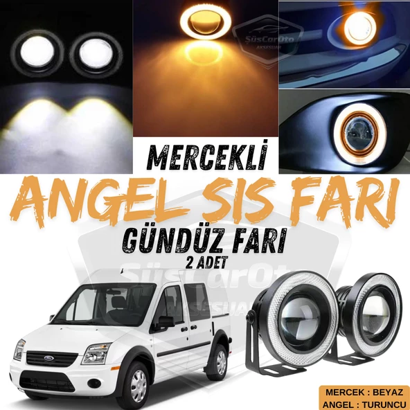 Ford Transit Connect 2002-2013 Uyumlu Üniversal Mercekli Angel Sis Farı Metal Su Geçirmez 76 mm Turuncu Halkalı Gündüz Farı Angel Eyes 2 Adet ürün görseli 1