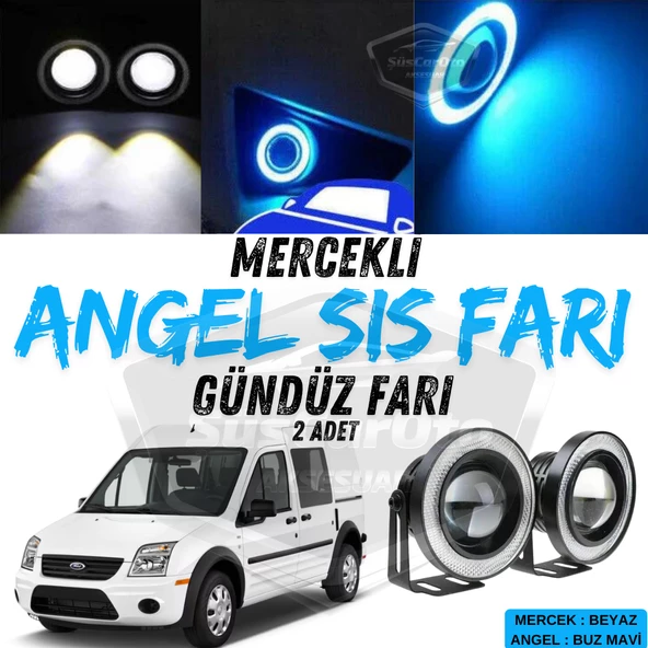 Ford Transit Connect 2002-2013 Uyumlu Üniversal Mercekli Angel Sis Farı Metal Su Geçirmez 76 mm Buz Mavi Halkalı Gündüz Farı Angel Eyes 2 Adet ürün görseli 1