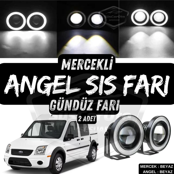 Ford Transit Connect 2002-2013 Uyumlu Üniversal Mercekli Angel Sis Farı Metal Su Geçirmez 76 mm Beyaz Halkalı Gündüz Farı Angel Eyes 2 Adet ürün görseli 1