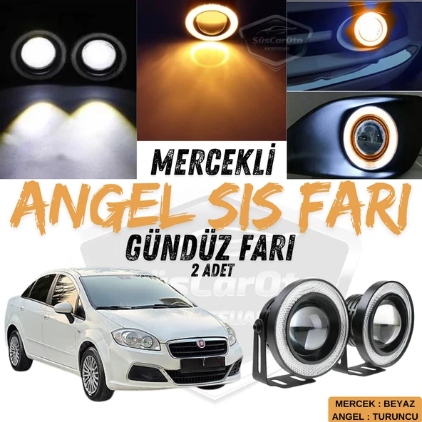 Fiat Linea 2007-2018 Uyumlu Üniversal Mercekli Angel Sis Farı Metal Su Geçirmez 76 mm Turuncu Halkalı Gündüz Farı Angel Eyes 2 Adet ürün görseli 1