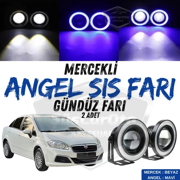 Fiat Linea 2007-2018 Uyumlu Üniversal Mercekli Angel Sis Farı Metal Su Geçirmez 76 mm Mavi Halkalı Gündüz Farı Angel Eyes 2 Adet ürün görseli 1