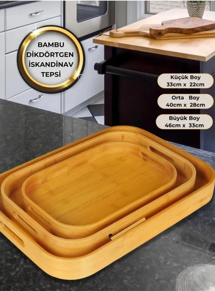 Kapris Home 3'lü Bambu Tepsi Kap-114 - Resim 2