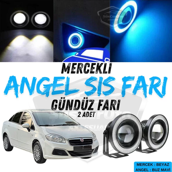 Fiat Linea 2007-2018 Uyumlu Üniversal Mercekli Angel Sis Farı Metal Su Geçirmez 76 mm Buz Mavi Halkalı Gündüz Farı Angel Eyes 2 Adet ürün görseli 1