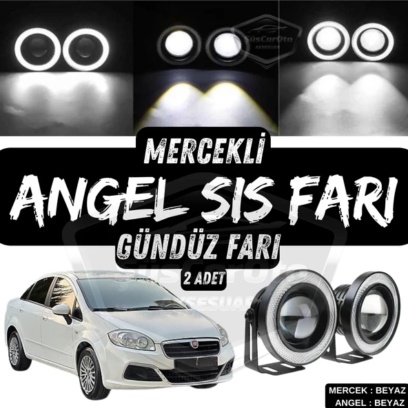Fiat Linea 2007-2018 Uyumlu Üniversal Mercekli Angel Sis Farı Metal Su Geçirmez 76 mm Beyaz Halkalı Gündüz Farı Angel Eyes 2 Adet ürün görseli 1