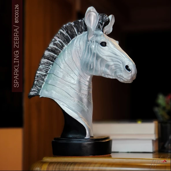 Köpüklü zebra (zebra heykeli, vahşi yaratık, simli desen, dekorasyon heykeli) Mukemel tasarımları ürün görseli 1