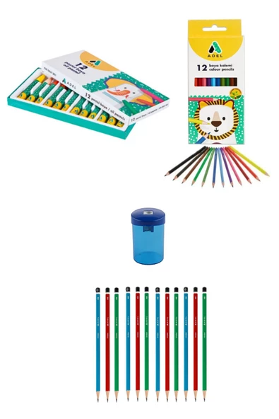 Adel Kuru Boya Karton Kutu Tam Boy 12 Renk Adel Pastel Boya 12 Renk Boyama Seti ürün görseli 1