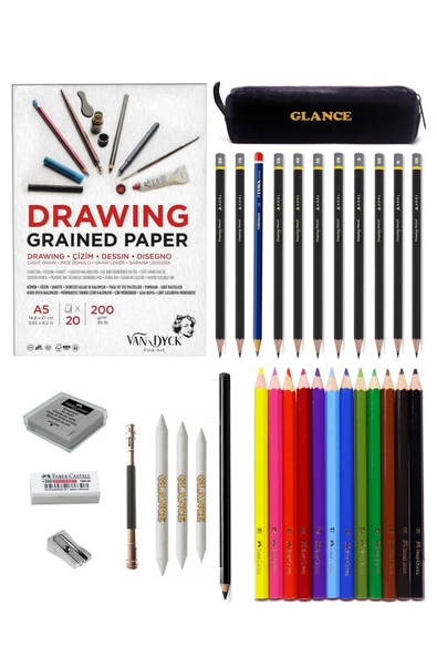 Van Dyck 200 Gr A5 Eskiz Defterli Adel Karakalem Ve Faber Kuruboya Kalemi Eskiz Seti ürün görseli 1