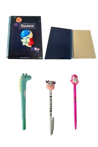 Baskılı squishy defter Defter Uzay Çizgili 3'lü Kalem Seti ürün görseli 1