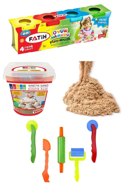 Fatih Oyun Hamuru 4 Renk 520 Gr Südor Oyun Hamuru Kalıbı Naturel Kinetik Kum Kovalı 500 gr set ürün görseli 1