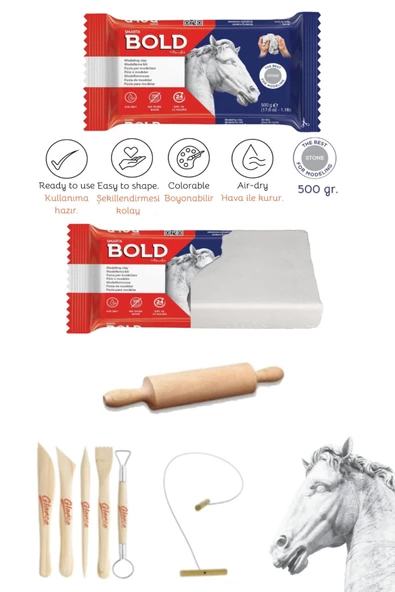 Smarta Bold Seramik Hamuru 500 gr. Taş Gri Ebeşuar Kesme Teli Set ürün görseli 1