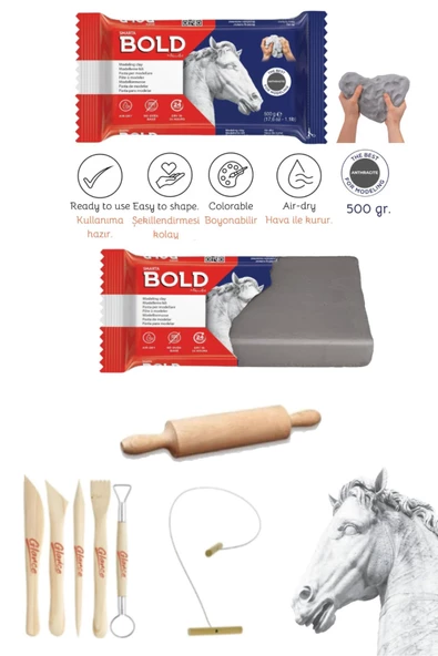 Smarta Bold Seramik Hamuru 500 gr. Antrasit Ebeşuar Kesme Teli Set ürün görseli 1