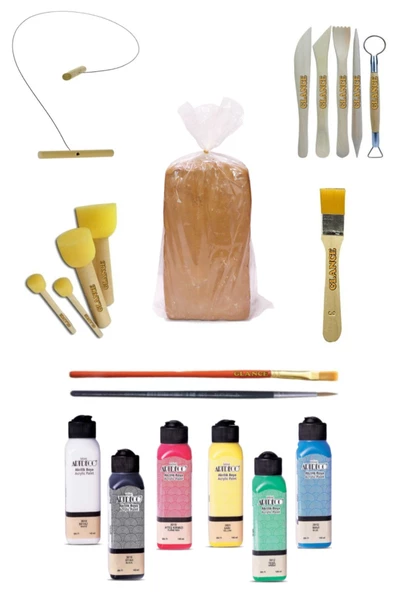 Kırmızı Çömlek Çamuru 5 kg Artdeco 6x140 ml Akrilik Boya Kesme Teli 5'li Ebeşuar Fırça Ponpon Set ürün görseli 1