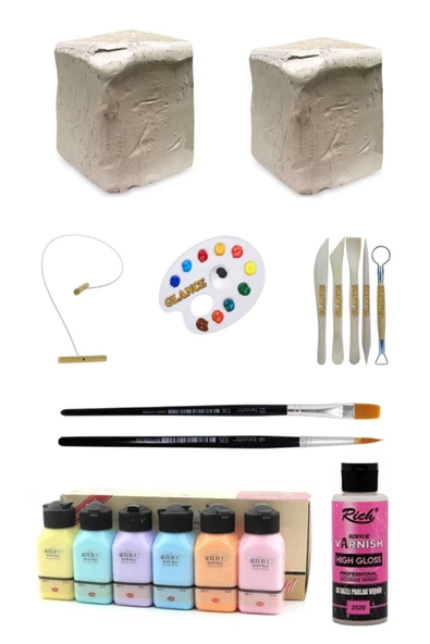 Seramik Hamuru 6x2 Kg Artdeco Akrilik Boya 6x75 Ml Pastel Renkler Seramik Başlangıç Seti ürün görseli 1