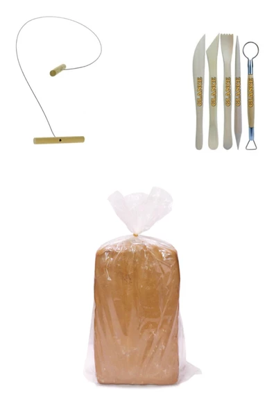 Kırmızı Çömlek Çamuru 5 Kg Kil Kesme Teli 5'li Ebeşuar Seti ürün görseli 1