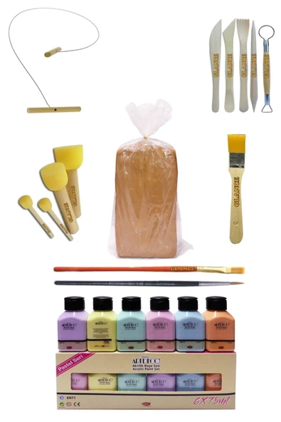 Kırmızı Çömlek Çamuru 5 Kg Artdeco Akrilik Boya 6x75 Ml Pastel Kesme Teli 5'li Ebeşuar Fırça Ponpon ürün görseli 1